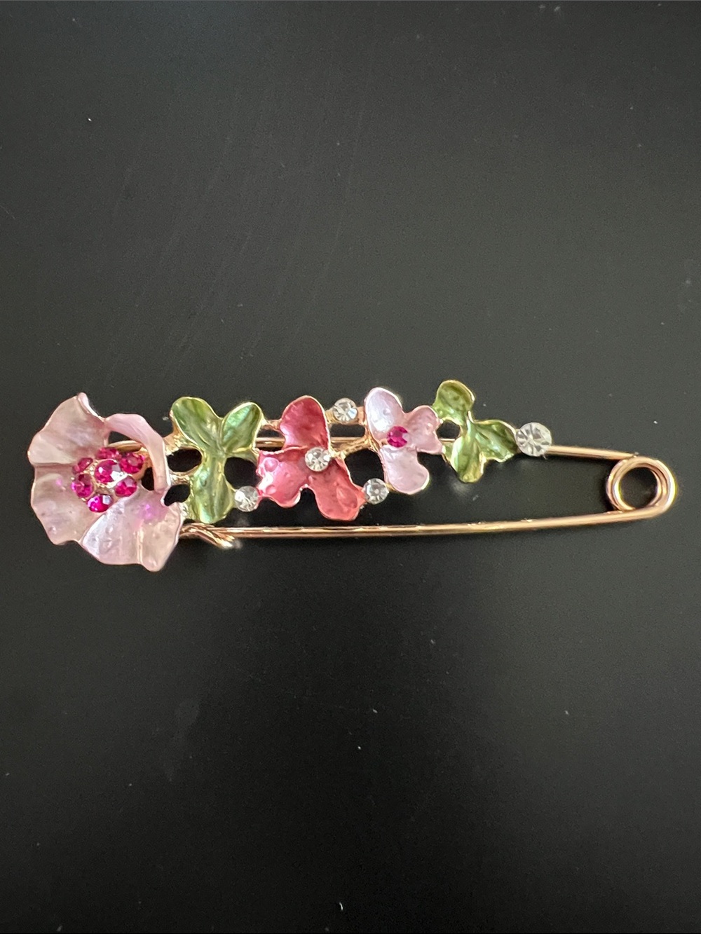 Floral Enamel Brooch with Pink and Green Accents